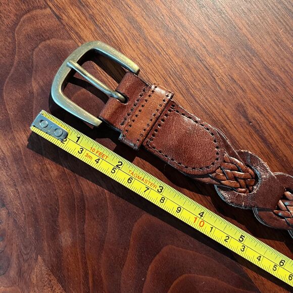 VTG Braided Leather Belt M/L Brown Brass Buckle Boho Western 90s Style - Picture 8 of 8